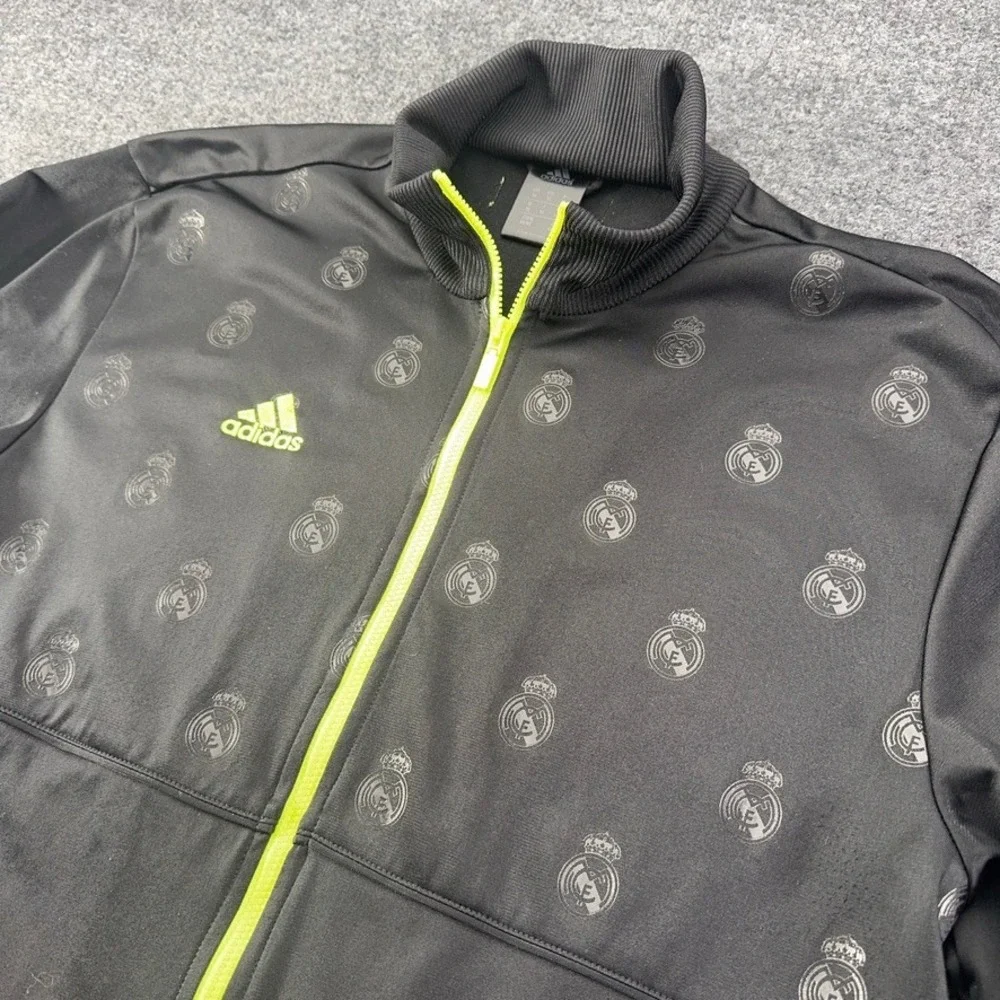 Adidas Real Madrid Track Jacket Mens Medium Black Neon Yellow Full Zip Soccer